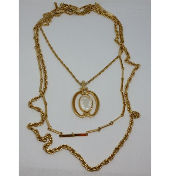 VINTAGE SIGNED HMS MADEIRA CREATIONS Cameo Multi Layer Necklace Victorian Style - Picture 2 of 5